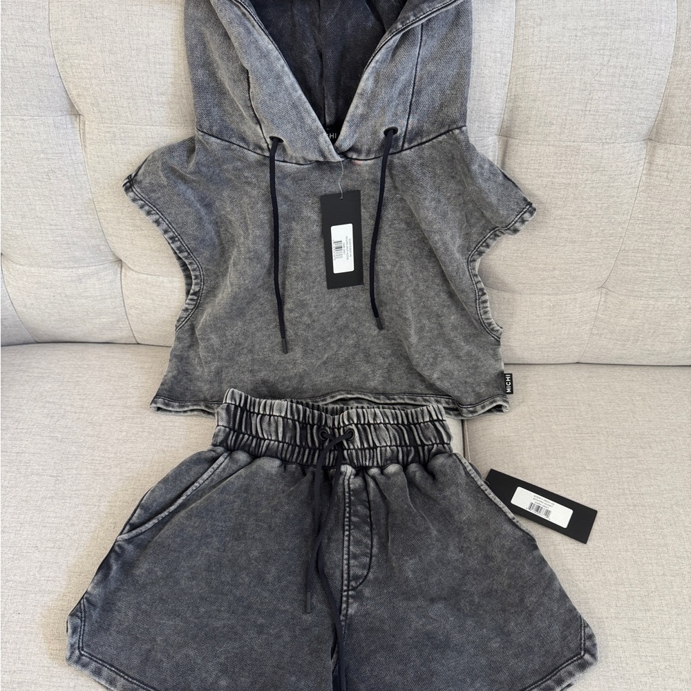 Gray Sleeveless Hoodie and Shorts Set